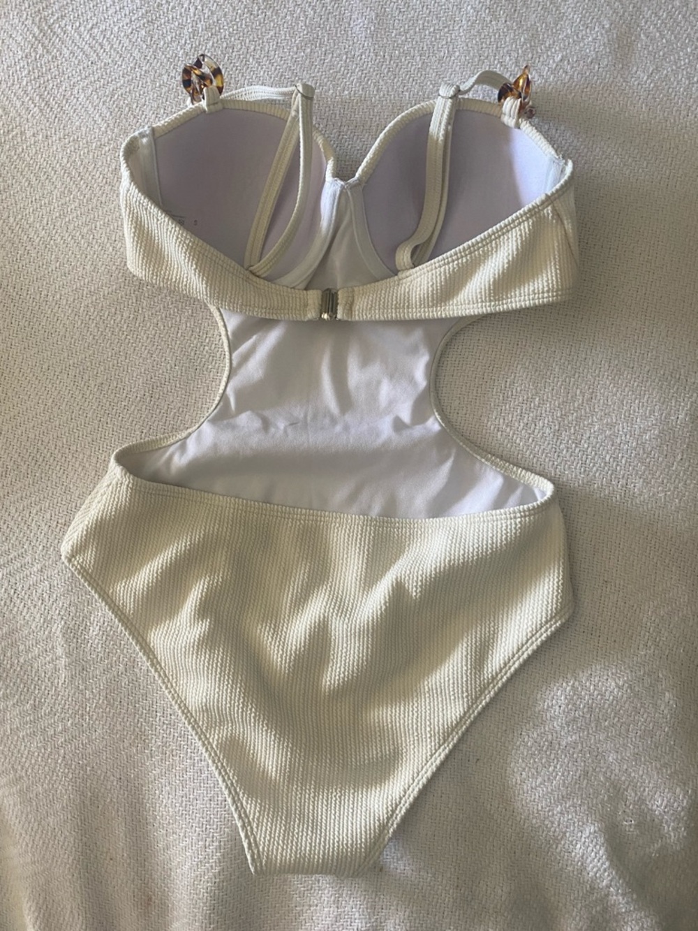 Cream Ribbed Cutout One-Piece Swimsuit with Molded Cups - Picture 4 of 8